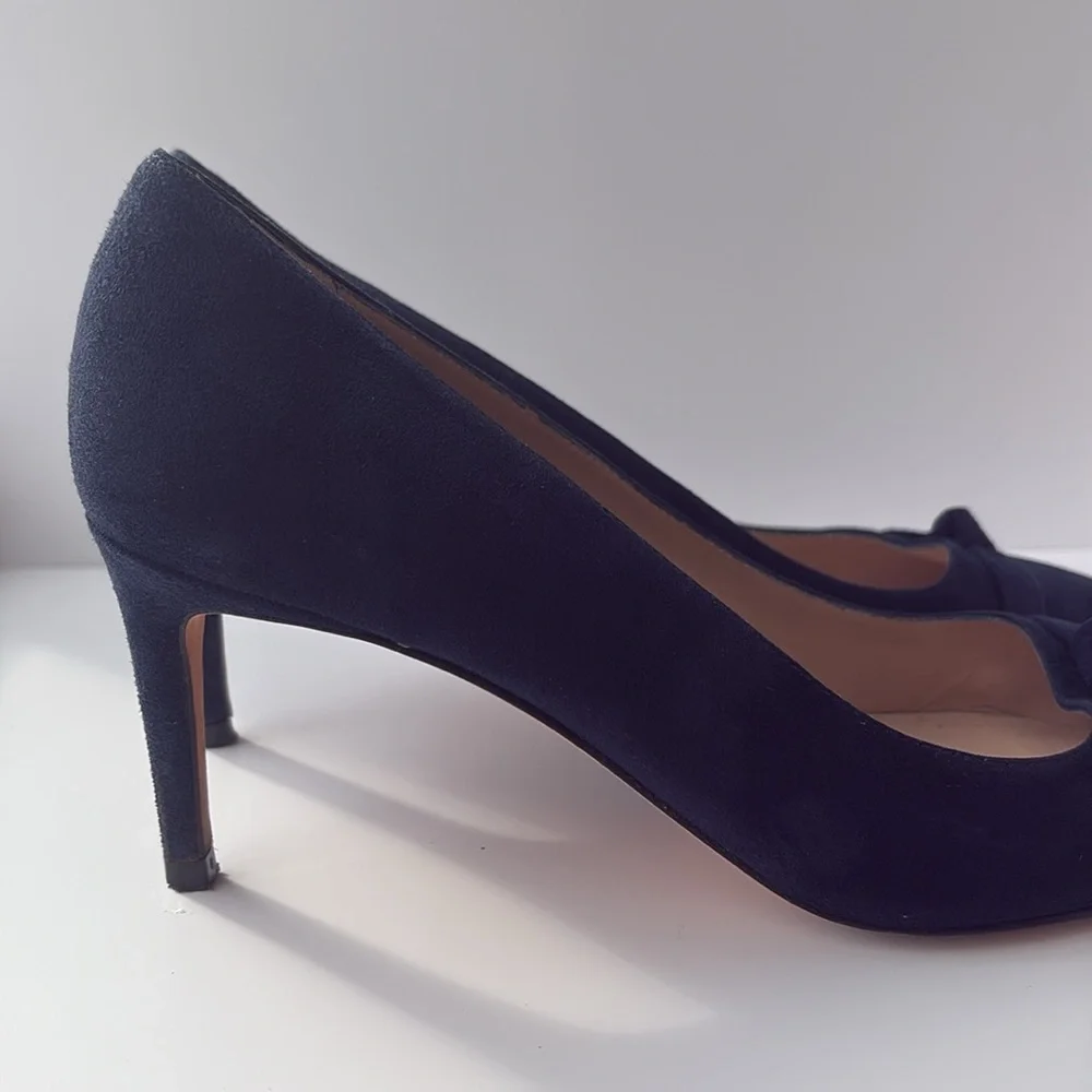 Stuart Weitzman Suede Fontaine Bow Pump Navy Size 7 1/2